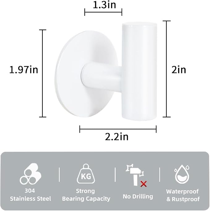 Vuzvuv Adhesive Hooks White SUS304 Stainless Steel - Image 2