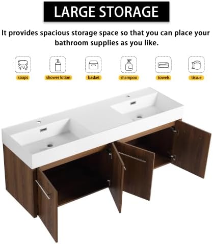 60” Wall Mounted Bathroom Vanity, Bathroom Cabinet - Image 7
