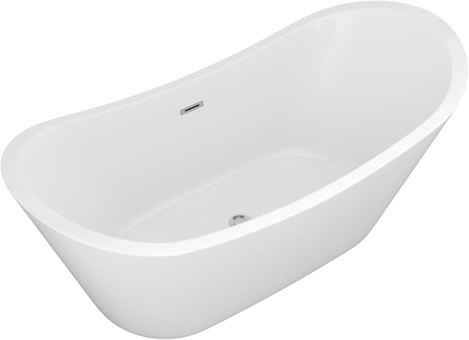 67" Freestanding Acrylic Bathtub – White Double Slipper Soaking Tub - Image 9