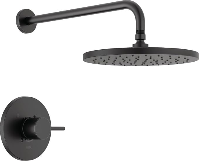 Delta Modern 14 Series Round Rain Shower Faucet Set, Matte Black Shower Head by DeltaFaucet