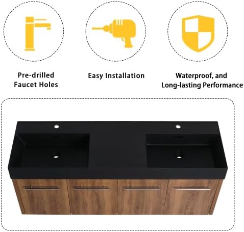 60” Wall Mounted Bathroom Vanity, Bathroom Cabinet - Image 8