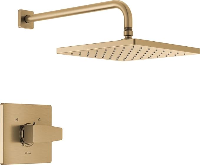 Delta Modern 14 Series Square Rain Shower Faucet Set, Brushed Gold Shower Head by DeltaFaucet