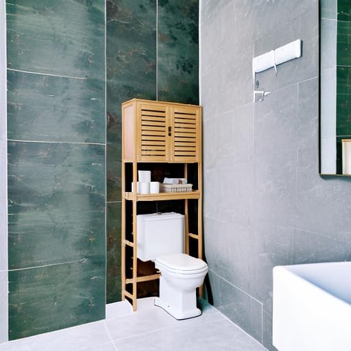 SMIBUY Bathroom Over The Toilet Storage Cabinet, 2 Door Bamboo Cabinet Organizer - Image 6