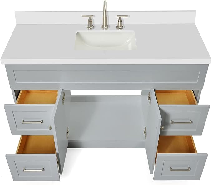 ARIEL 55" Grey Bathroom Vanity 1.5" Edge Pure White Quartz Countertop & Splash - Image 6