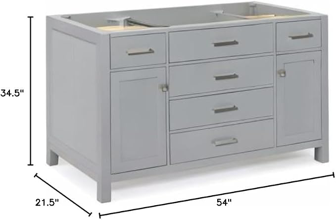 ARIEL Bristol 54" Grey Bathroom Vanity Base Cabinet, Single Sink Configuration - Image 3