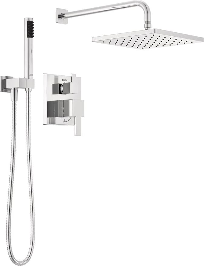 Delta Modern 14 Series Square Rain Shower System Faucet Set, Rainfall Chrome by DeltaFaucet