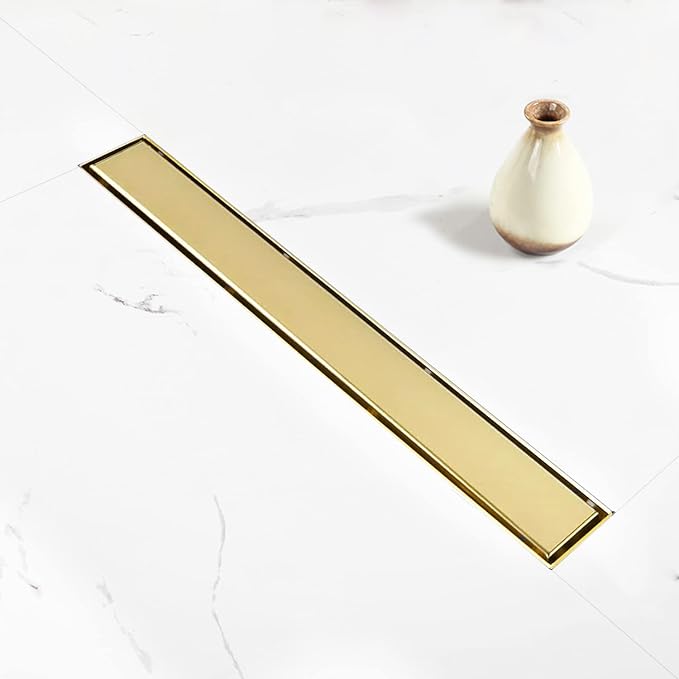 Linear Shower Drain, 24 inch Gold Drain by Elefloom
