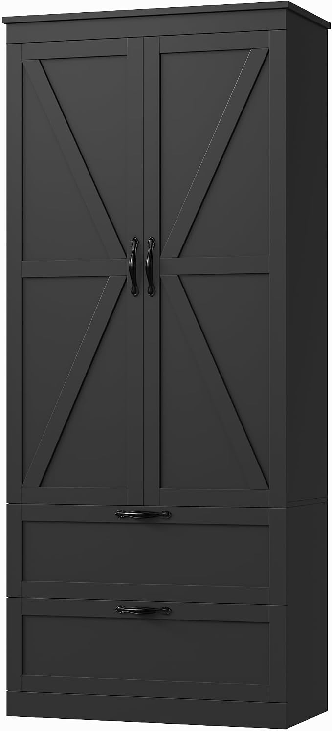 HOSTACK 70" Tall Kitchen Pantry Storage, Barn Doors Pantry Cabinet by HOSTACK