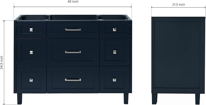 ARIEL Monroe 48 inch Bathroom Vanity Without Sink in Midnight Blue, Bathroom - Image 3
