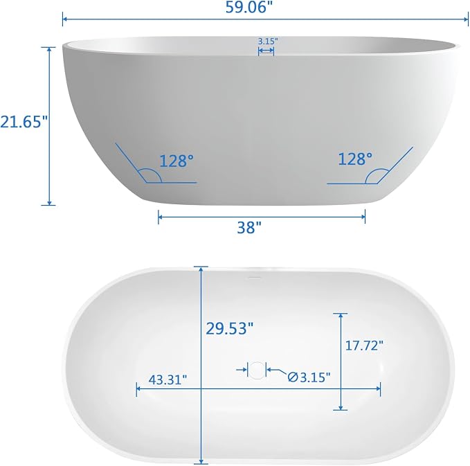 59'' Freestanding Tubs Bathtub Bathroom Solid Surface Resin Stone Bathtubs - Image 2