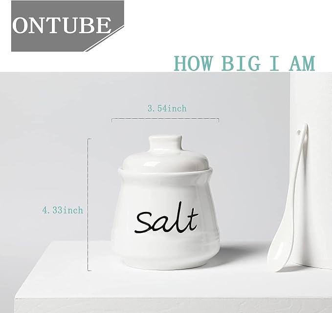 ONTUBE Ceramic Salt Bowl with Lid and Spoon 12oz - Image 3