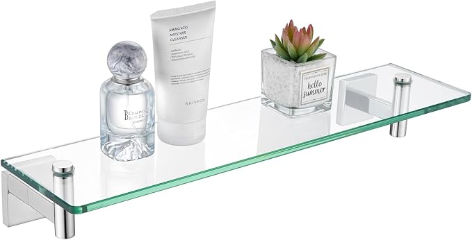 KOKOSIRI Bathroom Shelves Wall Mounted Floating Glass Shelf Polished Stainless by KOKOSIRI