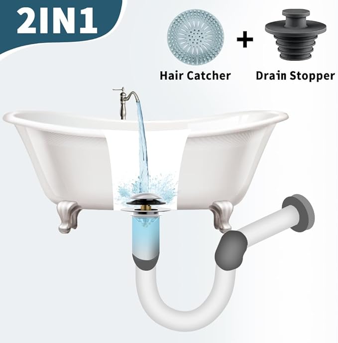 Bathtub Drain Stopper with Hair Catcher, Anti Clogging Bath Tub Drain Stoppers - Image 2
