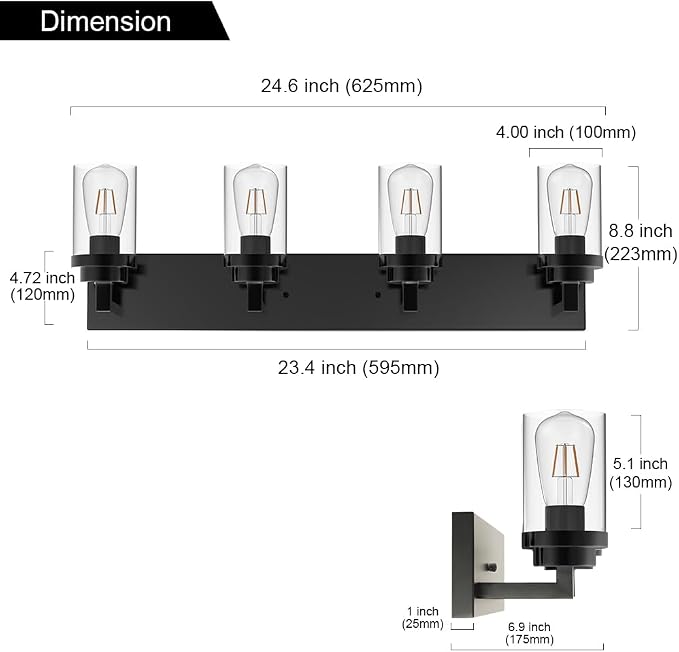MELUCEE 4-Light Vanity Lights Over Mirror, Farmhouse Bathroom Light Fixtures - Image 7