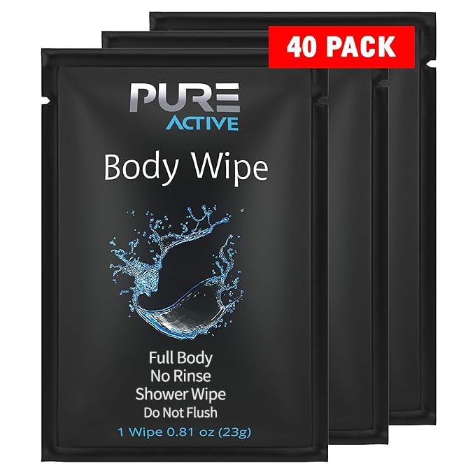 Shower Body Wipes, 40 Individually Wrapped Personal Hygiene Body Wipes by HYPOALLERGENICALCOHOLFREEBODYWIPES