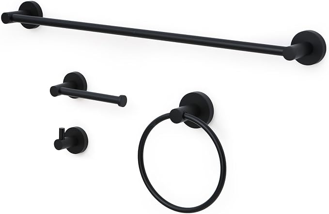 Matte Black Bathroom Hardware Set 4 Piece Towel bar Set, Towel Rack by Designchangeslife