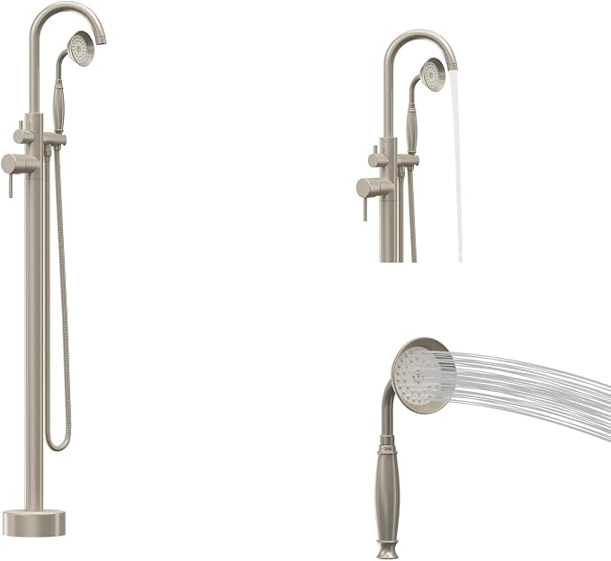 Freestanding Tub Filler Brushed Nickel Floor Mount Bathtub Faucet Bathroom - Image 8
