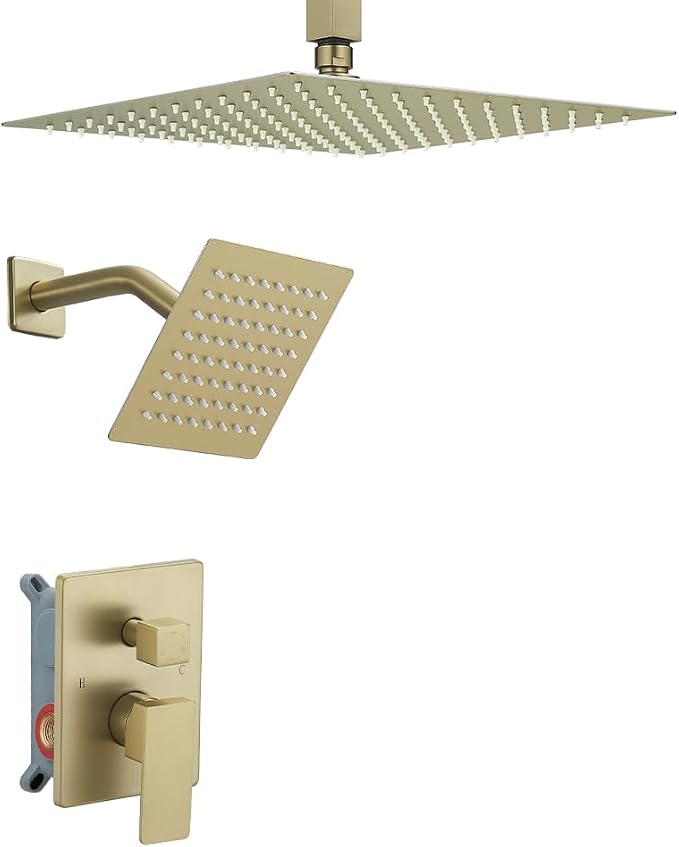 Shower Faucet Set Brushed Gold Shower System, Ceiling Mount 10 Inch Shower Head by YCAIKOI