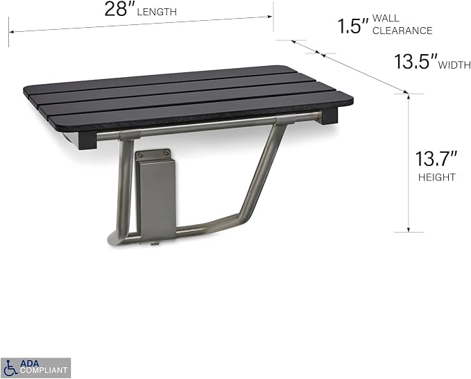 28-inch x 15-inch ADA Folding Wall Mount Bathroom Shower Seat Bench - Image 2