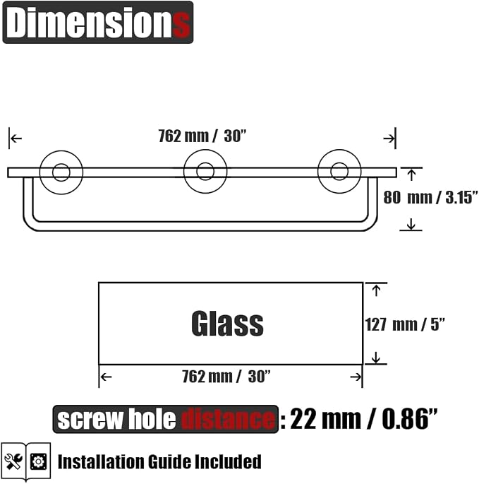 JQK Bathroom Glass Shelf, Shelf - Image 3