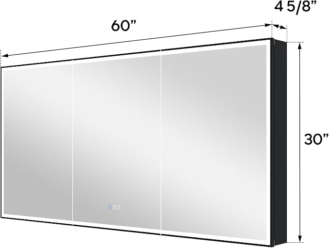 WELLFOR 60" X 30" LED Mirrored Medicine Cabinet, Medicine Cabinets - Image 2