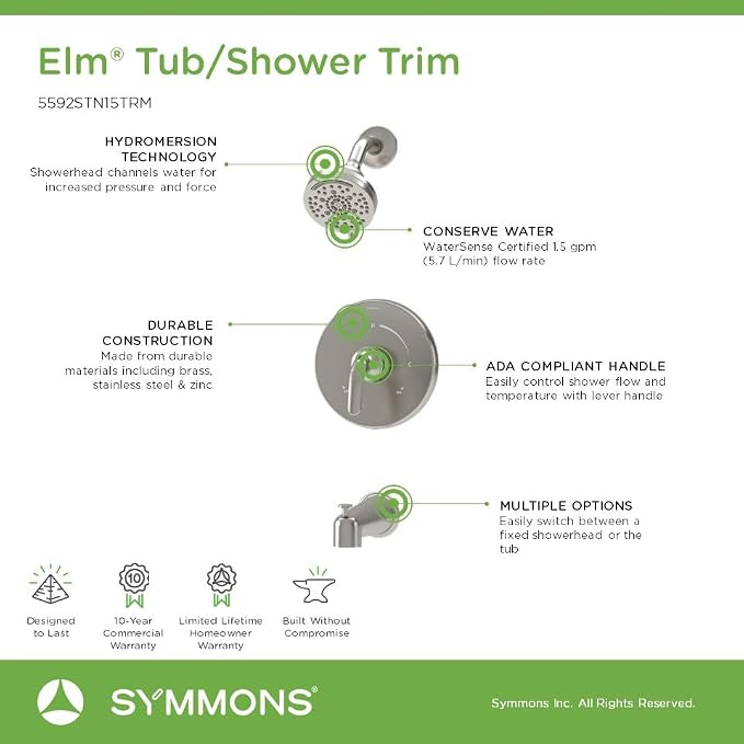 Elm Single Handle Wall Mounted Tub and Shower Trim Kit - Image 4