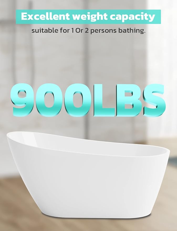 Freestanding Bathtub, 55 inch Acrylic Free Standing Soaking Bathroom Tub - Image 8