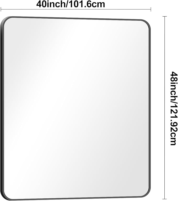 BONEWEI Black Bathroom Mirror, 40x48 inch Wall Mirror - Image 7