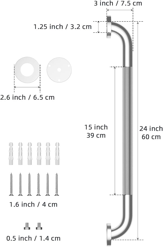 24 Inch Anti Slip Shower Grab Bar, Munzong Stainless Steel Bathroom Grab Bar - Image 2