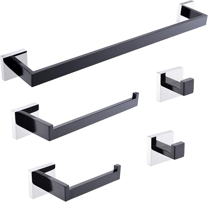 TURS 5-Piece Bathroom Hardware Set Matte Black and Polished Chrome Towel Bar by TURS