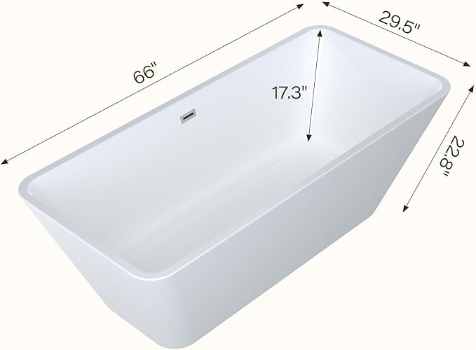 66'' Acrylic Freestanding Bathtub, Deep Soaking Tub - Image 9