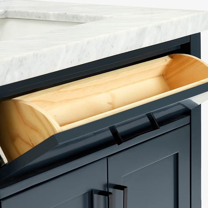ARIEL Bathroom Vanity, Midnight Blue, Carrara Marble Top 1.5" Edge, Solid Wood - Image 8