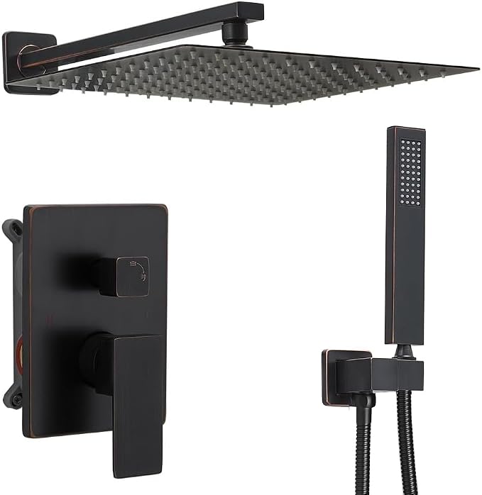 Oil Rubbed Bronze rain Shower Faucet Set Shower System 12 Inches Square Shower by ANNAZOMBATHROOM