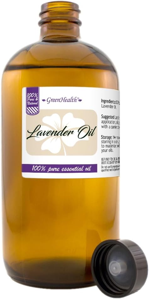 GreenHealth Lavender Essential Oil – 16 fl oz Amber Glass Bottle – 100% Pure & by Greenals
