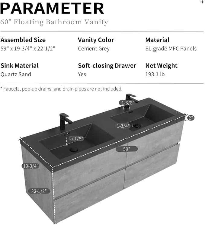60" Floating Bathroom Vanity - Image 2