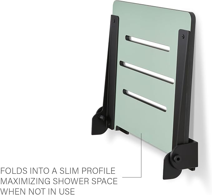 18 inch Silhouette Slimline Folding Wall Mount Shower Bench Seat, Sea Green Seat - Image 9