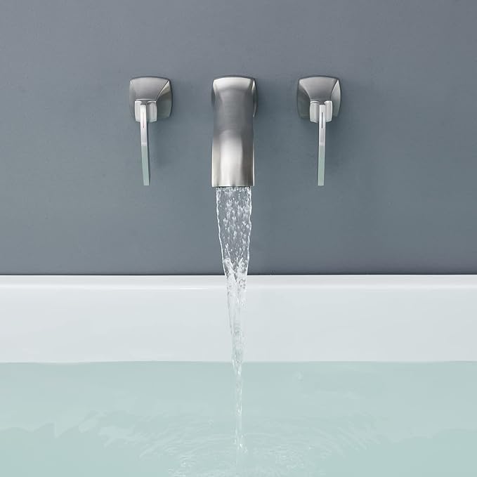 Wall Mount Tub Filler Roman Tub Faucet High Flow Long Spout Reach Brushed - Image 4