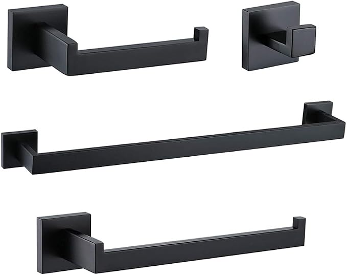 TURS 4-Piece Bathroom Hardware Set Black Towel Bar Set Stainless Steel Towel by TURS