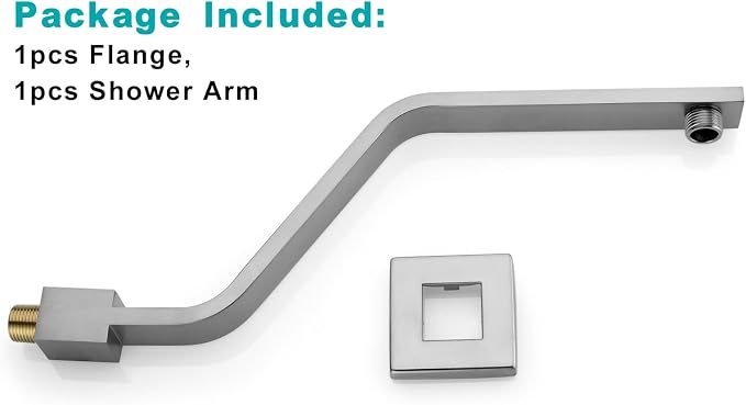16 Inch S Shape Brushed Nickel Shower Head Arm, Square Wall Mounted Shower Arm - Image 6