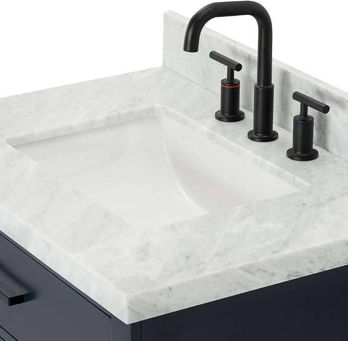 ARIEL Bathroom Vanity, Midnight Blue, Carrara Marble Top 1.5" Edge, Solid Wood - Image 6