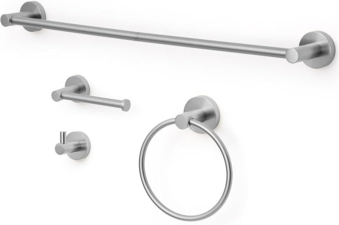 Brushed Nickel Bathroom Hardware Set 4 Piece Towel bar Set, Towel Rack by Designchangeslife