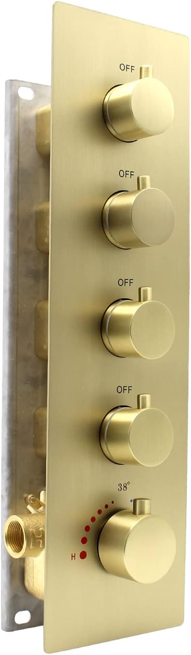 HOMEDEC 4 Way Shower Valve Rough-In and Trim Kit, 5 Handle Control Thermostatic by HOMEDEC
