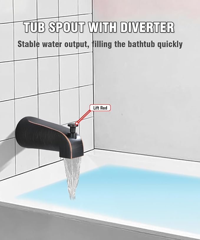 Tub Spout with Diverter, Slip On Bathtub Spout Fits 1/2'' Copper Tube, Bathroom - Image 8