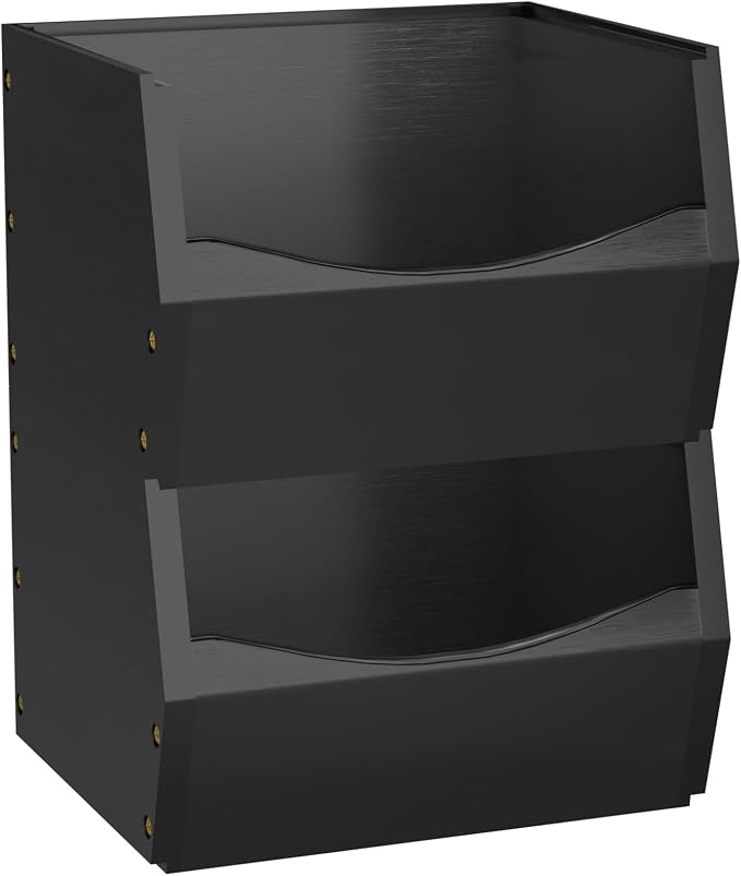 2 Set Open Front Small Stackable Storage Bins, Bamboo Stacking Storage Bins - Image 9