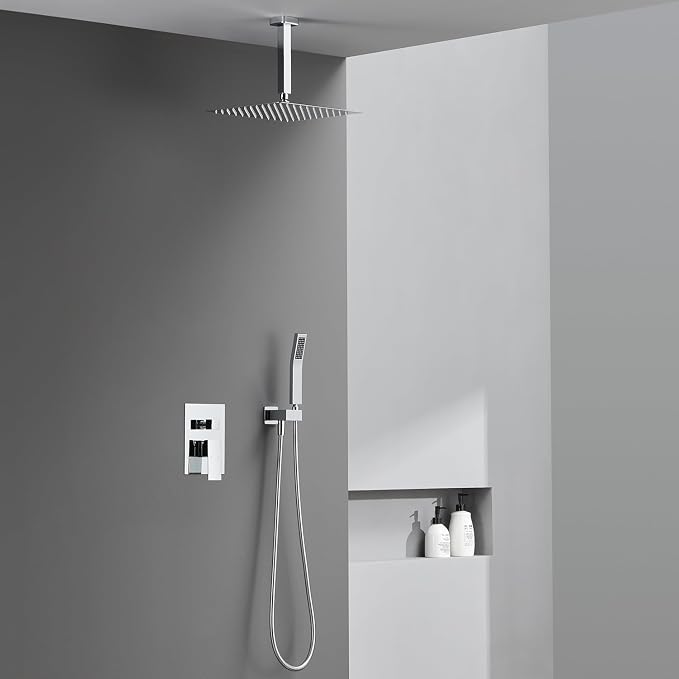 Shower System 12 Inches Rain Shower Combo Set Chrome Ceiling Mount Shower - Image 8