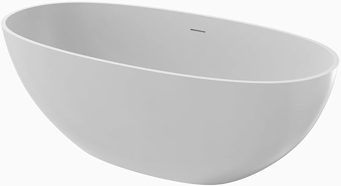Premium 61" Solid Surface Freestanding Bathtubs, Repose-Grey Oval Stone Resin - Image 2