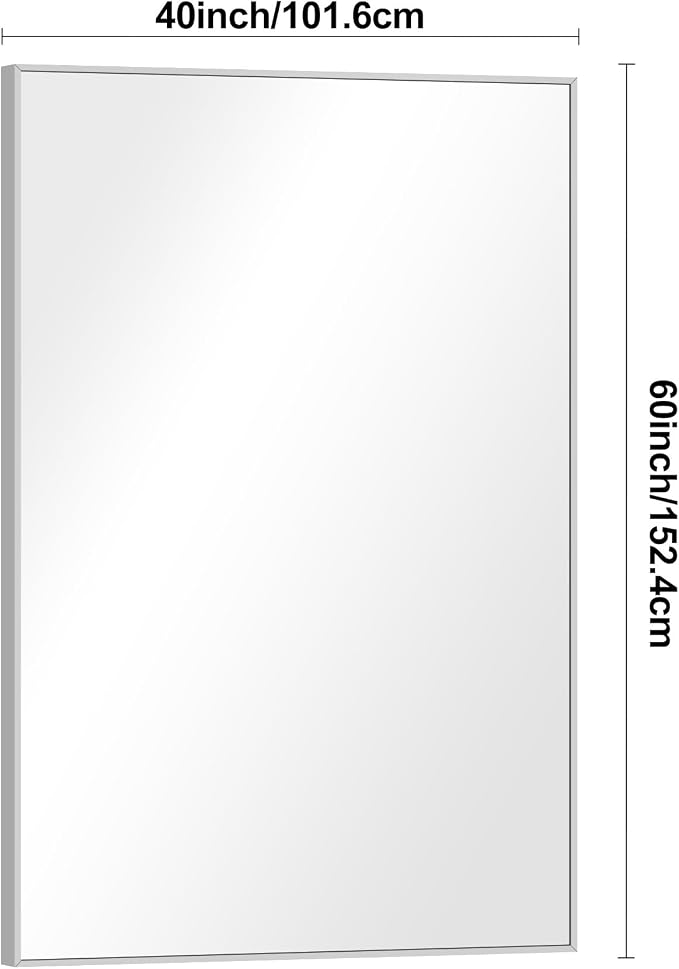 BONEWEI Silver Bathroom Mirror, 60x40 inch Wall Mirror - Image 7
