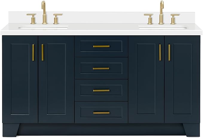 ARIEL Taylor 67" Midnight Blue Double Vanity, 1.5" Edge Pure White Quartz by Ariel
