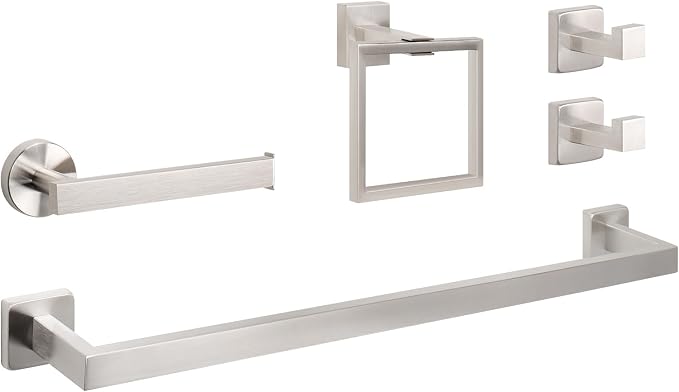 NearMoon 5 Pieces Bathroom Hardware Set 304 Stainless Steel, Square Towel Rack by NearMoon