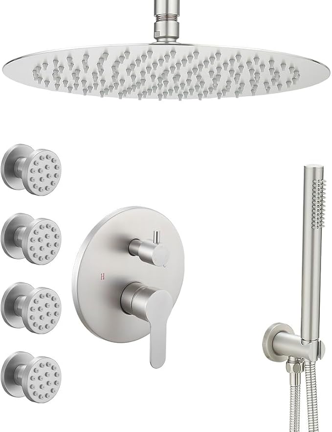 Brushed Nickel Round Shower Faucet Set by Unknown
